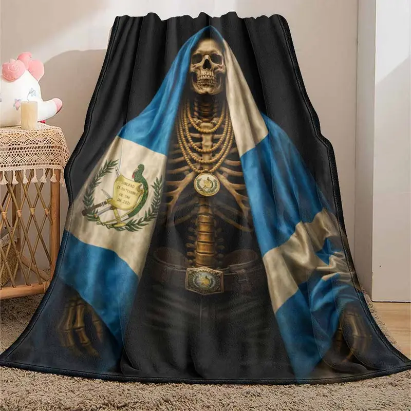 Guatemala Flag Skeleton Art Flannel Blanket
