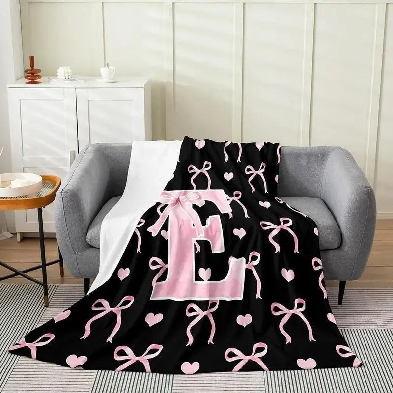 Black Pink Alphabet Personalized Flannel Blanket