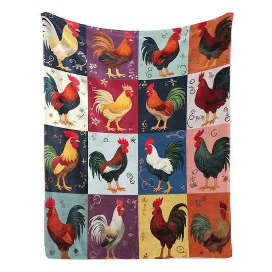 Vintage Colorful Chicken Patchwork Flannel Blanket