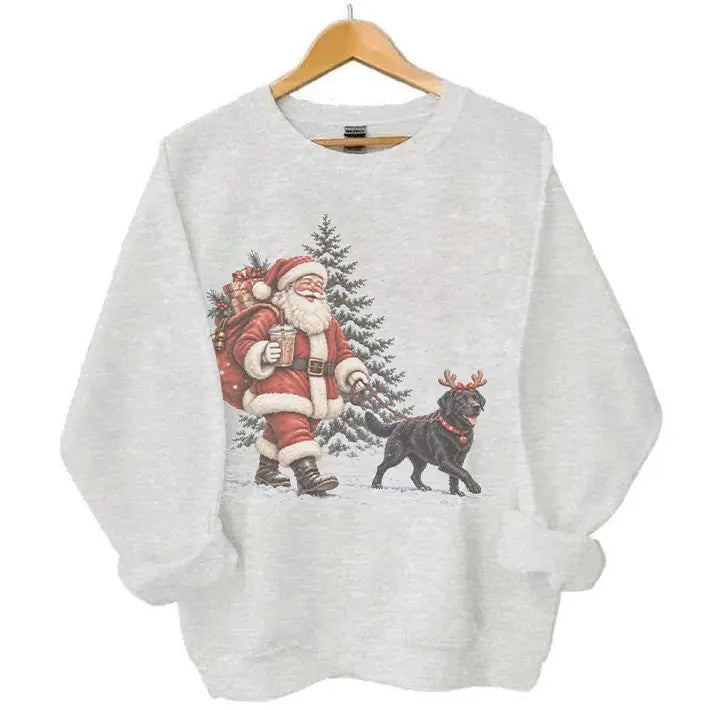 Santa Walking Dog Christmas 40+ Breeds Available – Tee, Crewneck & Hoodie