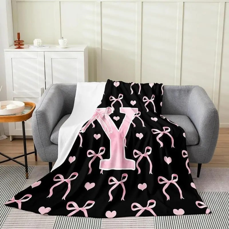 Black Pink Alphabet Personalized Flannel Blanket