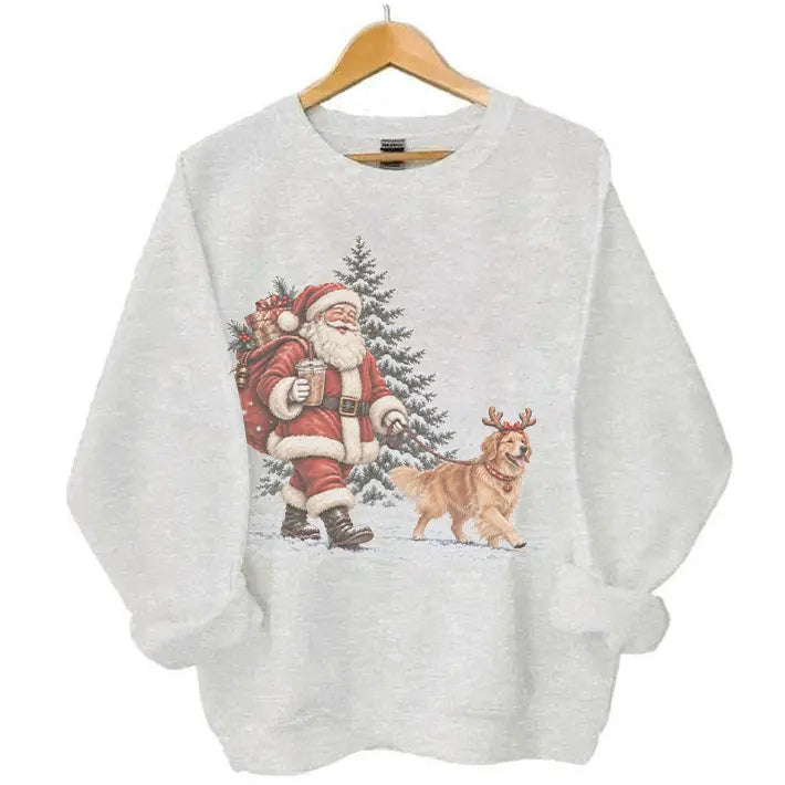 Santa Walking Dog Christmas 40+ Breeds Available – Tee, Crewneck & Hoodie
