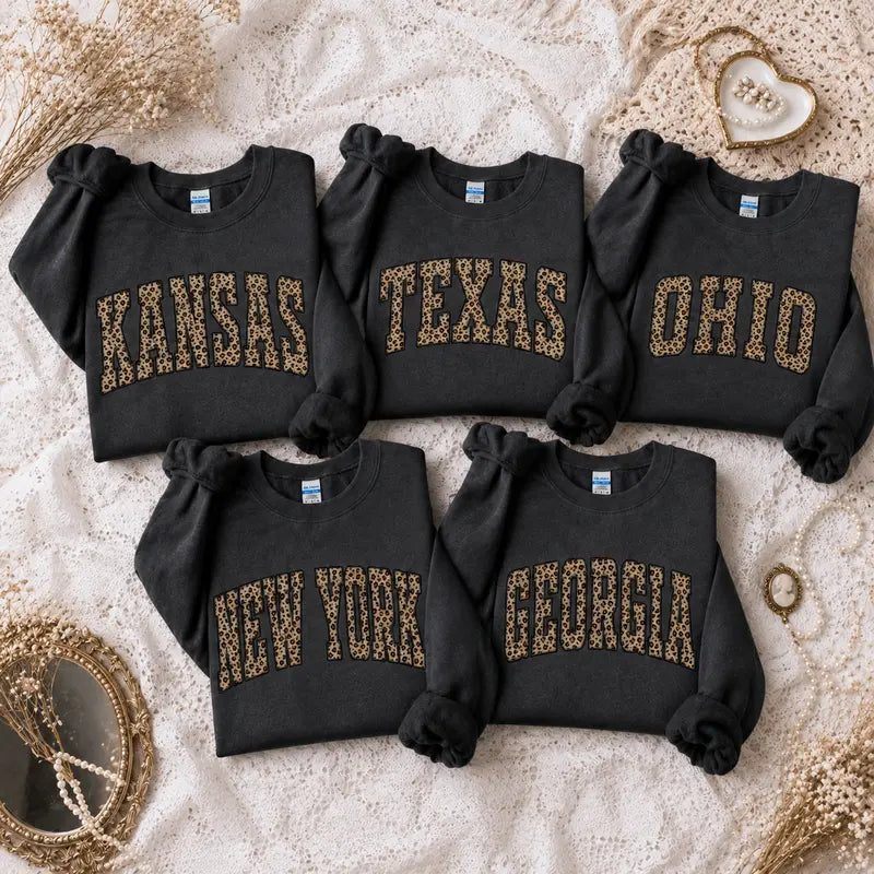 Custom 50 States Leopard Print – Tee, Crewneck & Hoodie