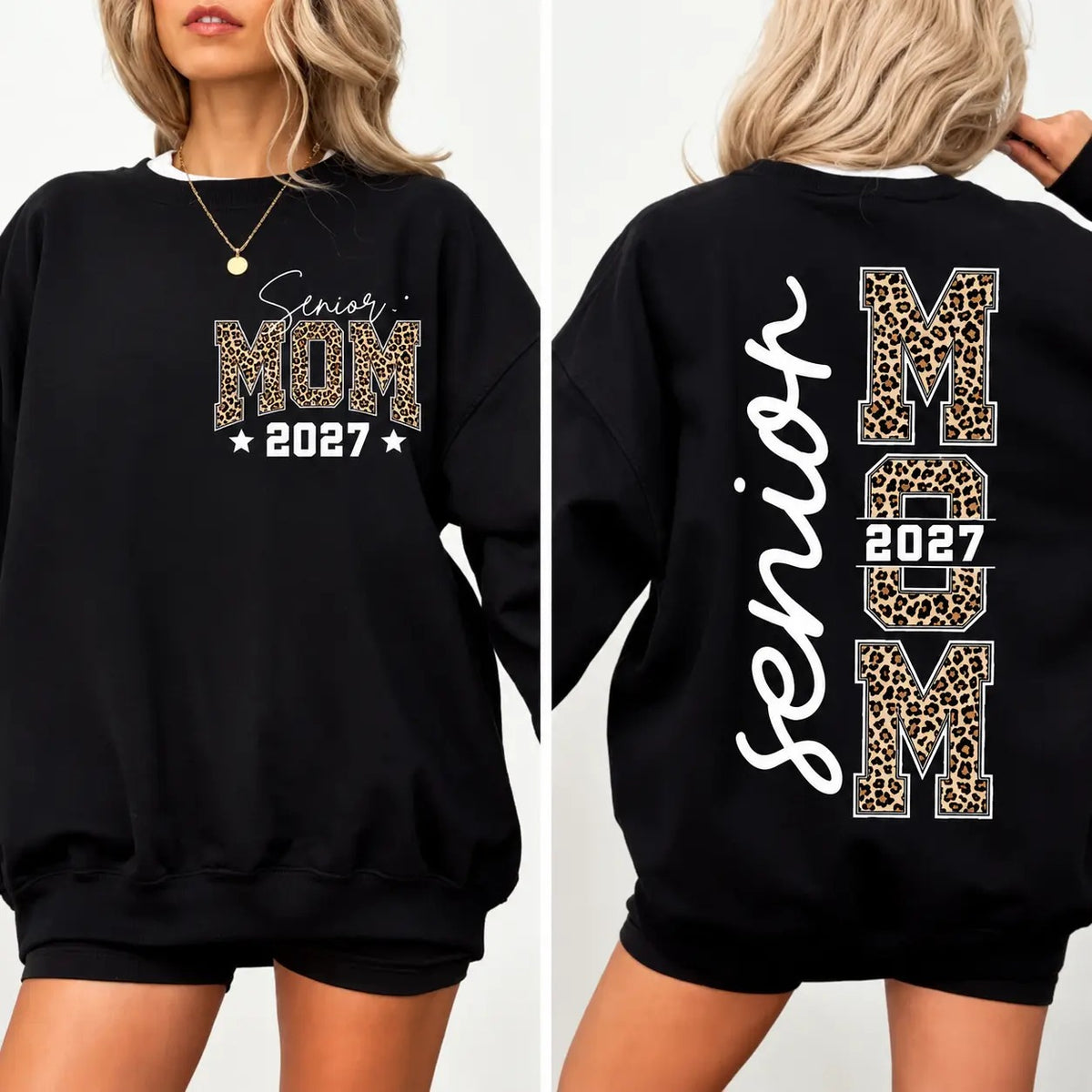 Senior Mom 2027 Leopard Print Graduation – Tee, Crewneck & Hoodie