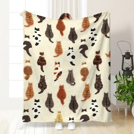 Cute Cat Back View Pattern Flannel Blanket