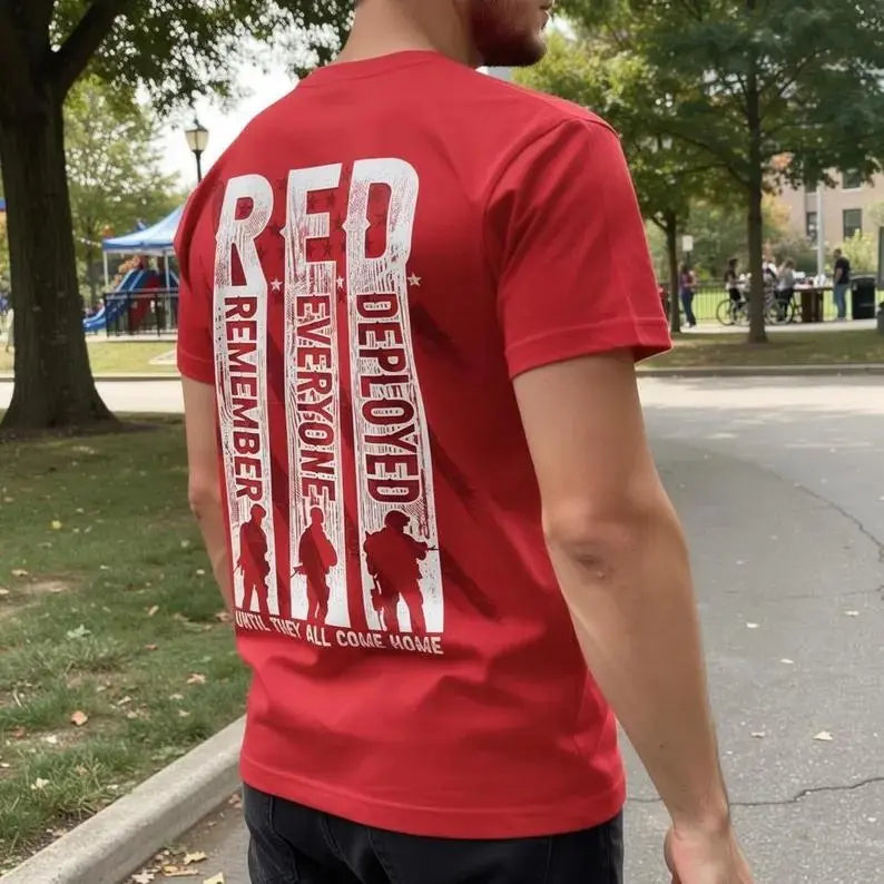 Remember Everyone Deployed Distressed Soldier Silhouette Graphic – Tee, Crewneck & Hoodie