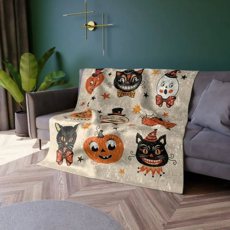 Black Cat Halloween Flannel Blanket
