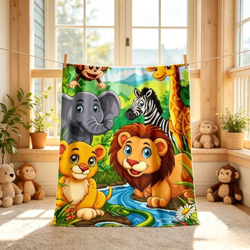 Jungle Safari Animals Flannel Blanket