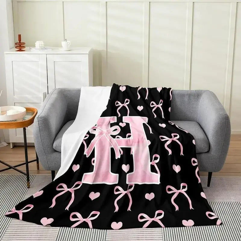 Black Pink Alphabet Personalized Flannel Blanket