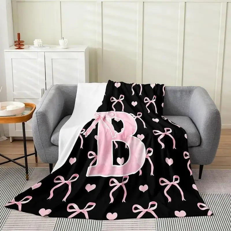 Black Pink Alphabet Personalized Flannel Blanket