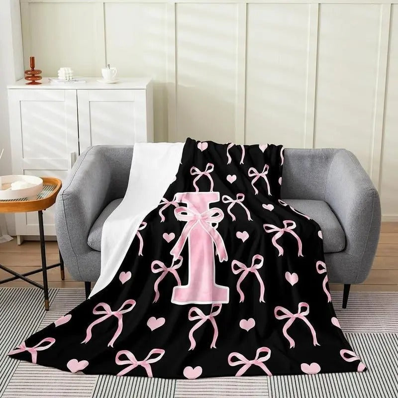 Black Pink Alphabet Personalized Flannel Blanket