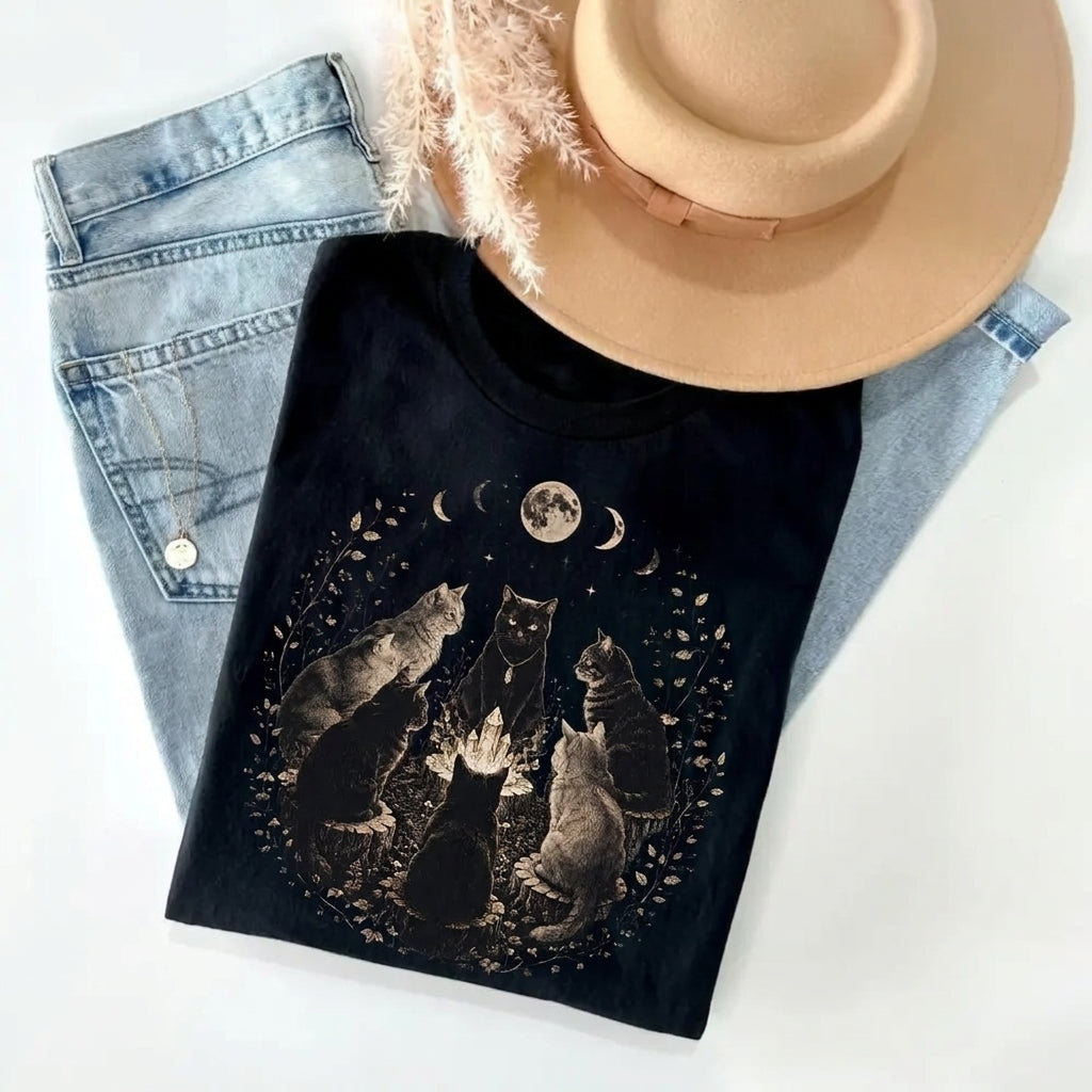 Cat Coven Witchy Moon Phase – Tee, Crewneck & Hoodie