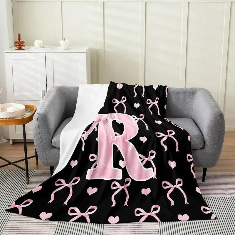 Black Pink Alphabet Personalized Flannel Blanket