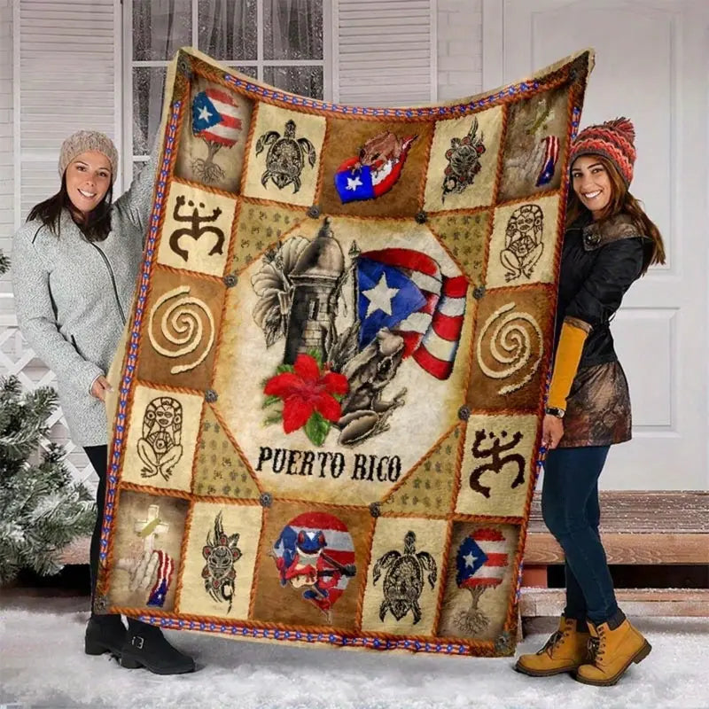 Puerto Rico Flag Cultural Patchwork Flannel Blanket