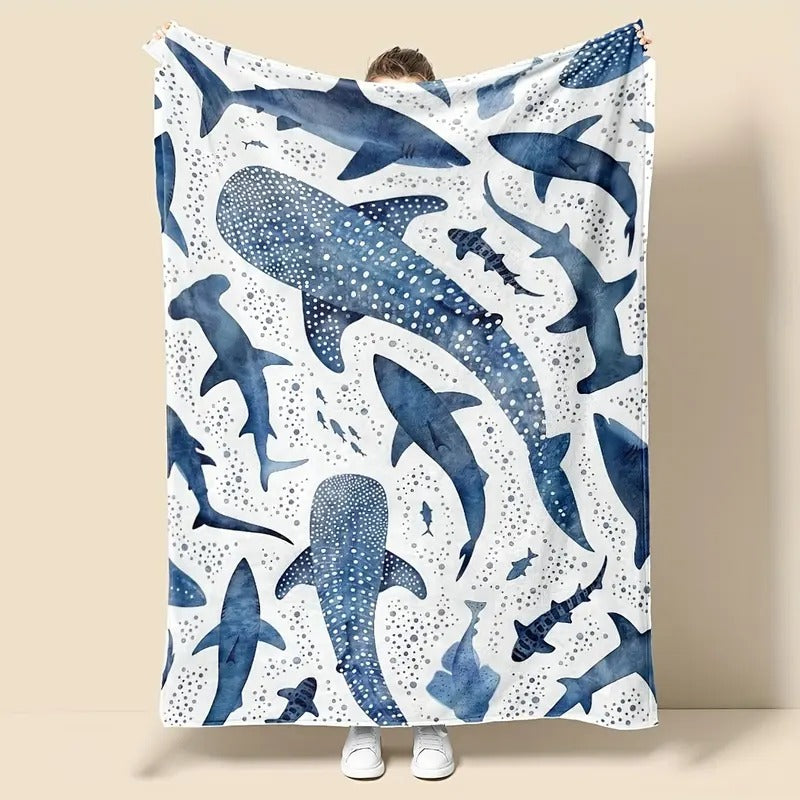 Romantic Ocean Style Whale Shark PatternFlannel Blanket