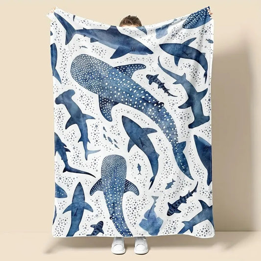 Romantic Ocean Style Whale Shark PatternFlannel Blanket