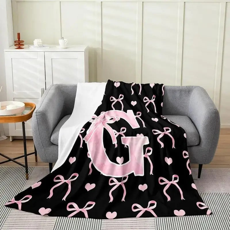 Black Pink Alphabet Personalized Flannel Blanket