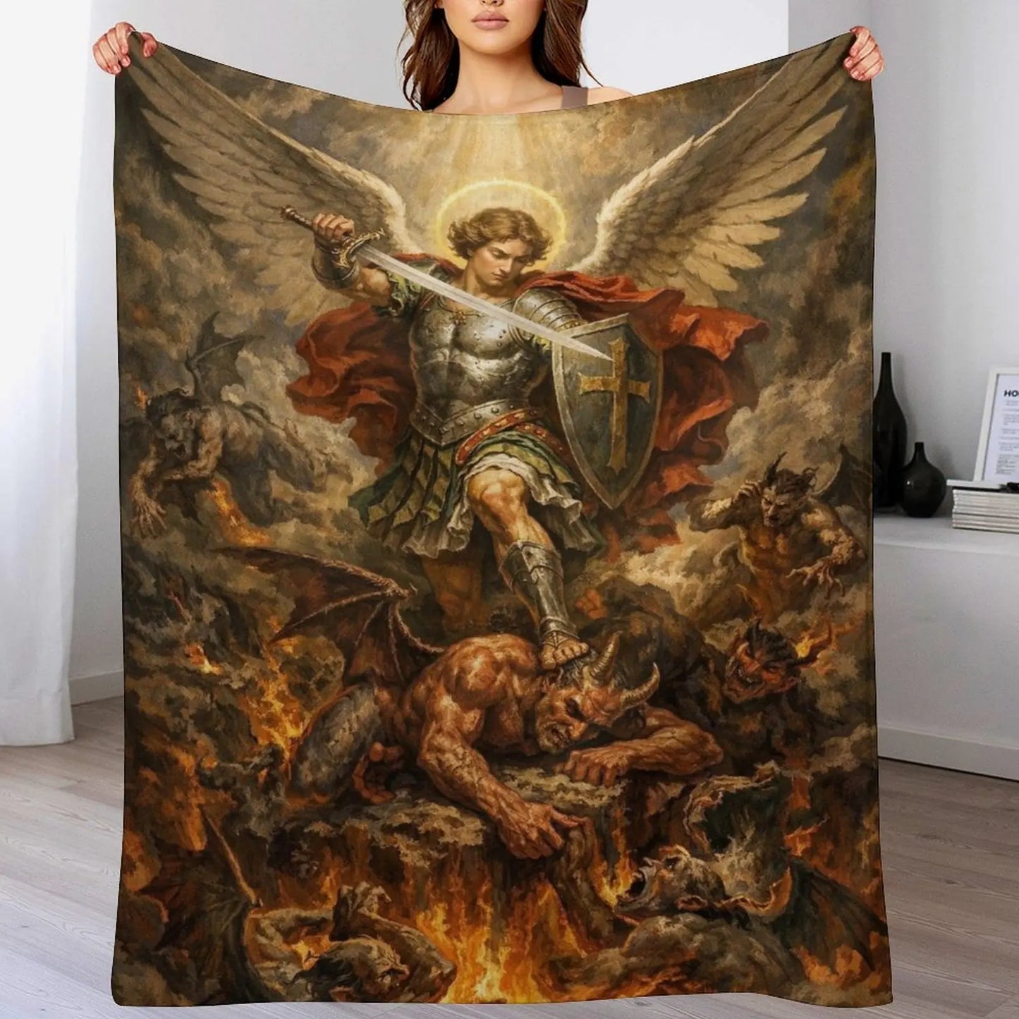 Archangel Michael Protector Flannel Blanket