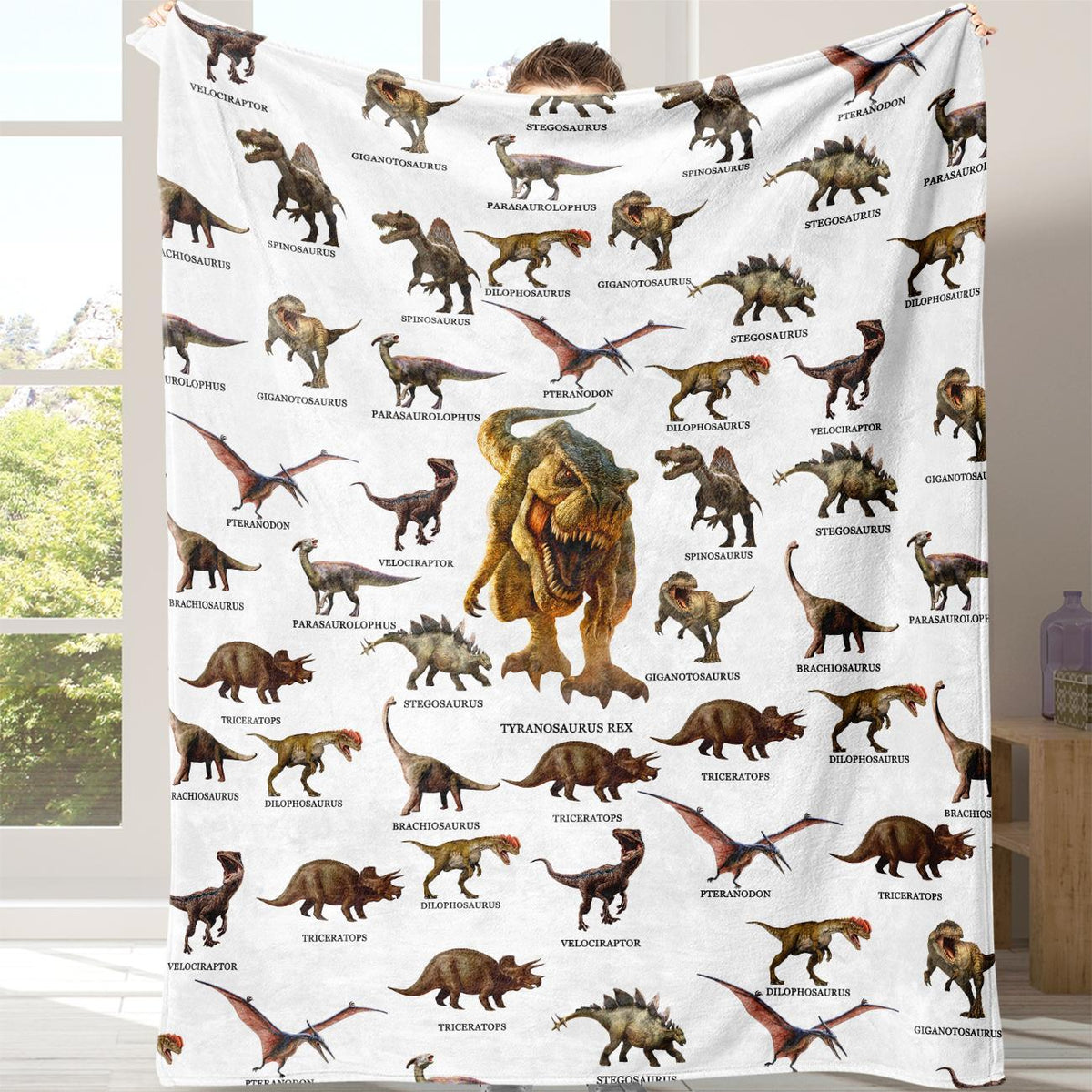 Prehistoric Dinosaur Species Chart Flannel Blanket