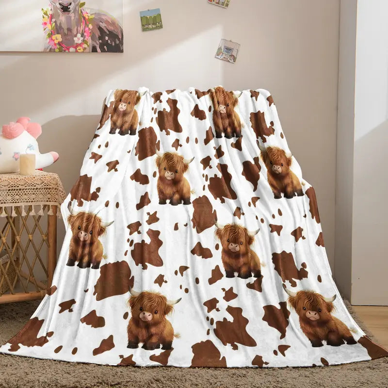 Cute Highland Cow Brown Cow Print Flannel Blanket