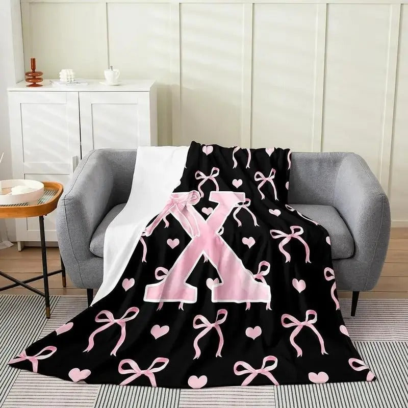 Black Pink Alphabet Personalized Flannel Blanket