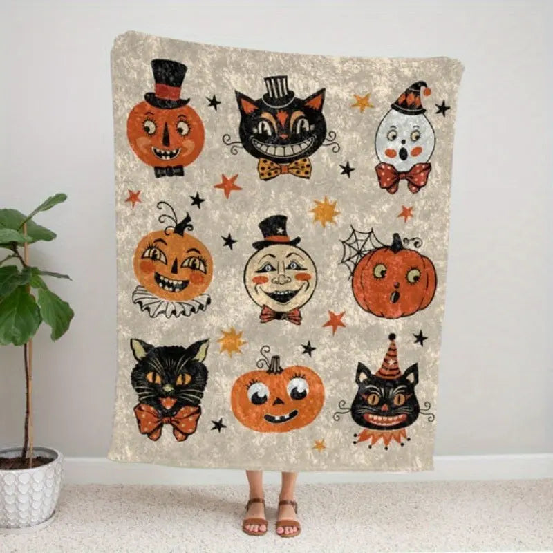 Black Cat Halloween Flannel Blanket