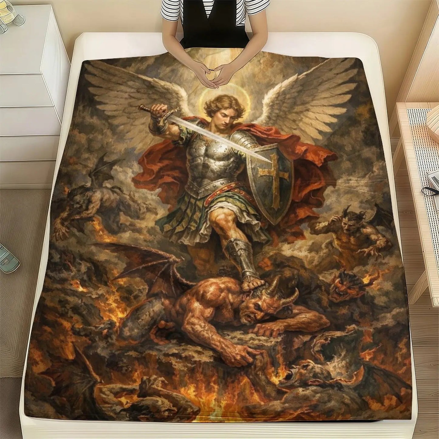 Archangel Michael Protector Flannel Blanket