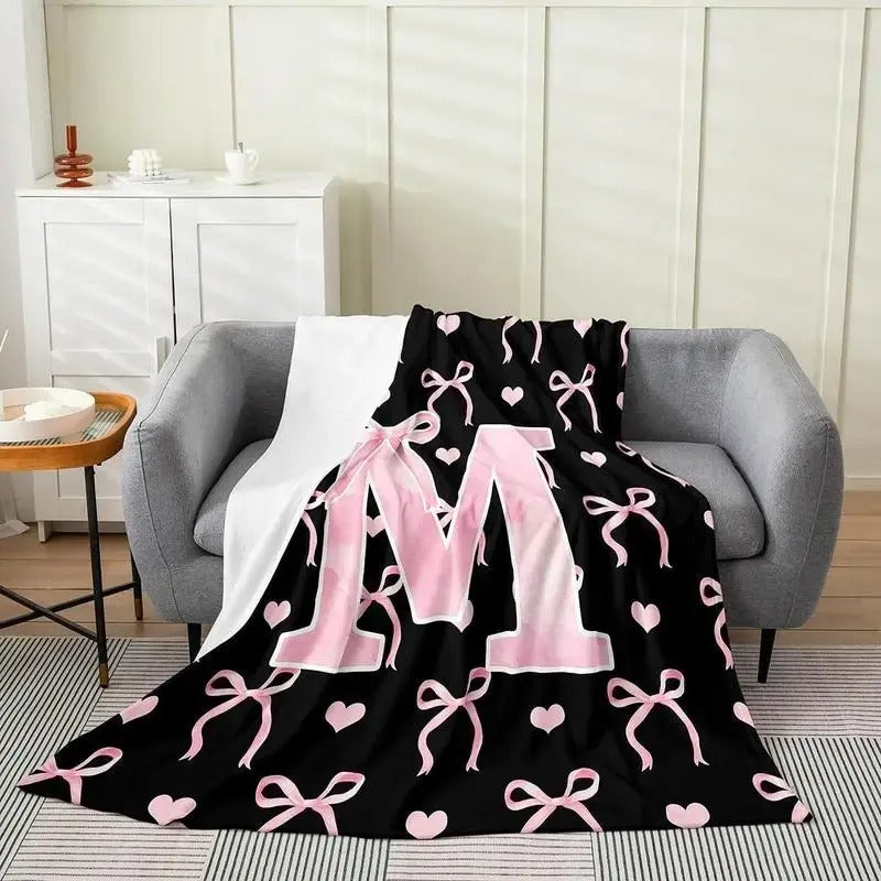 Black Pink Alphabet Personalized Flannel Blanket