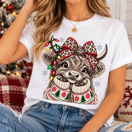 Christmas Highland Cow – Tee, Crewneck & Hoodie