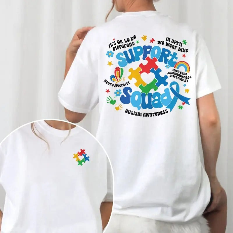 Autism Awareness  Family Autism Support Squad – Tee, Crewneck & Hoodie