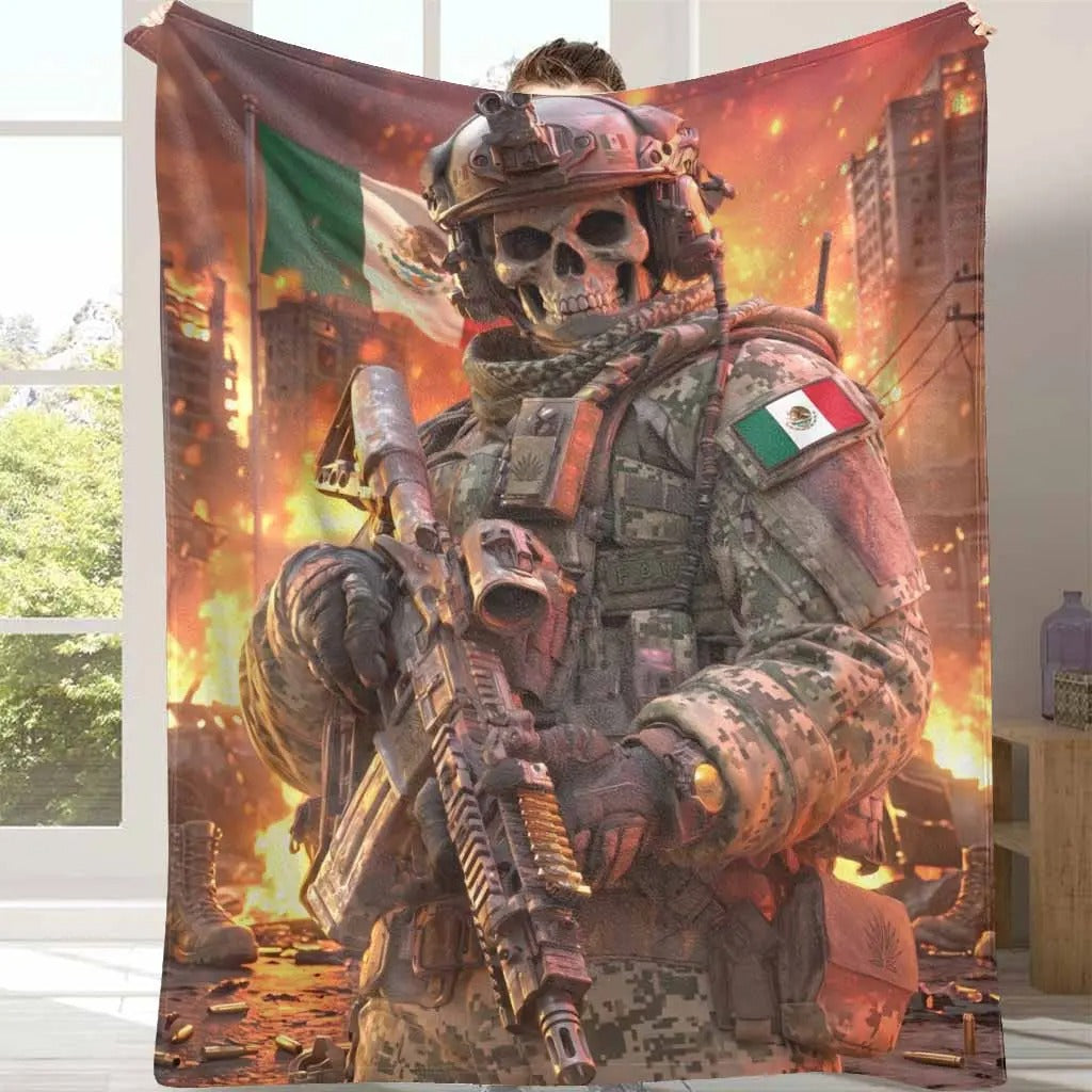 Tactical Warrior Mexico Flag Flannel Blanket