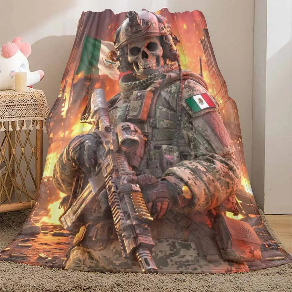 Tactical Warrior Mexico Flag Flannel Blanket