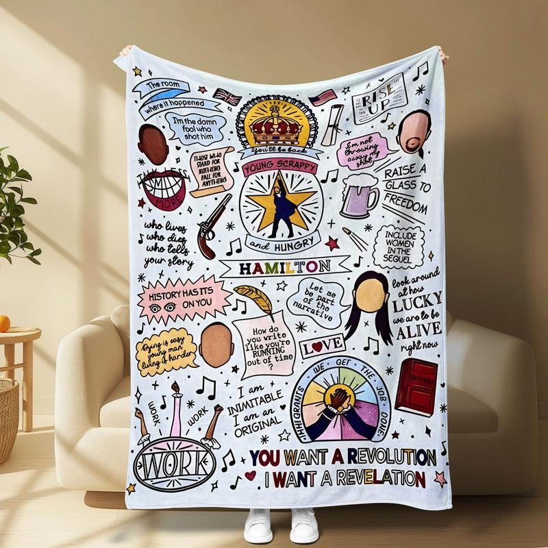 Hamilton Musical Theme Slogan Print Flannel Blanket