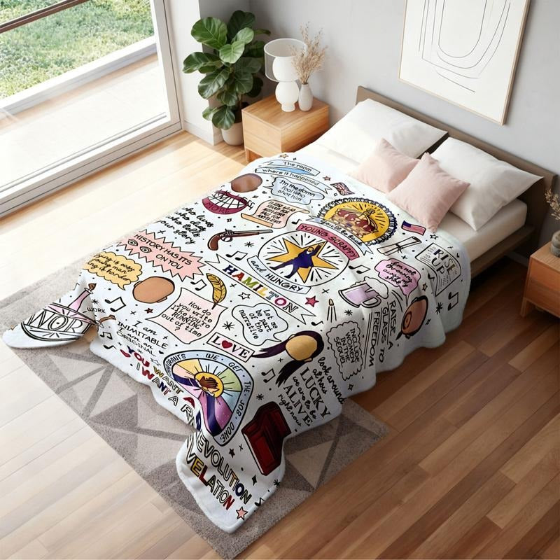 Hamilton Musical Theme Slogan Print Flannel Blanket