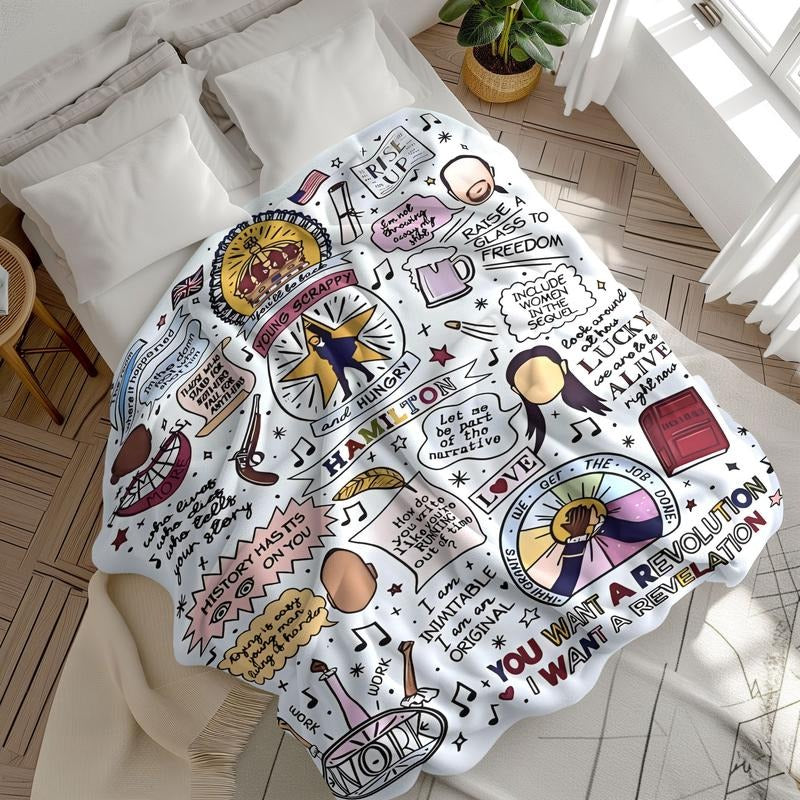 Hamilton Musical Theme Slogan Print Flannel Blanket