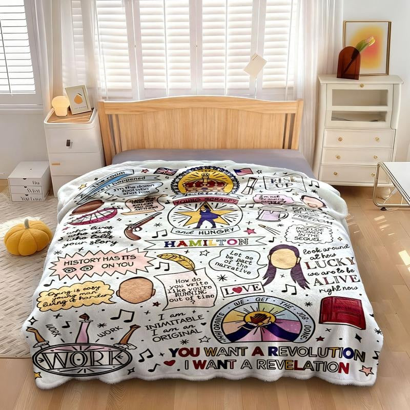 Hamilton Musical Theme Slogan Print Flannel Blanket