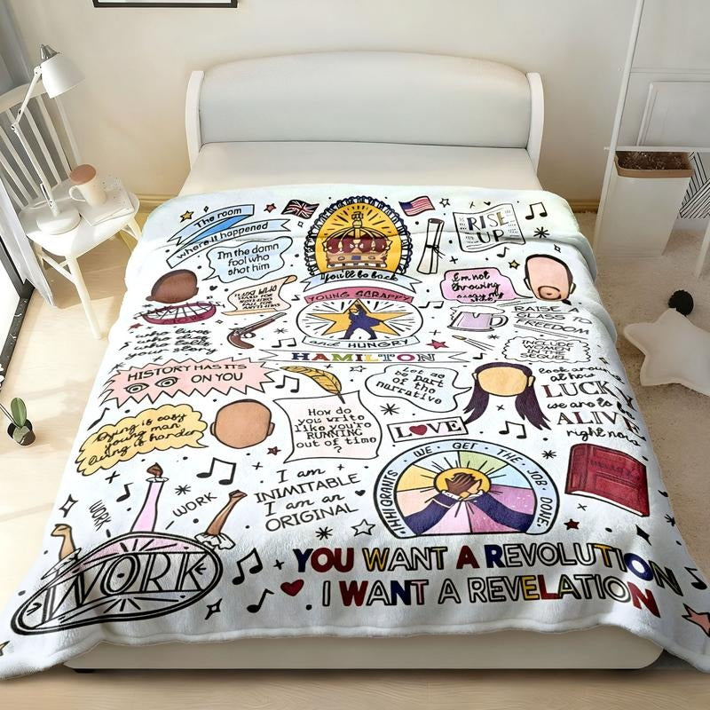 Hamilton Musical Theme Slogan Print Flannel Blanket