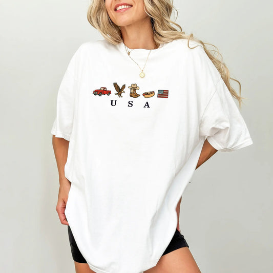 USA Icons American Flag Country Western Graphic – Tee, Crewneck & Hoodie
