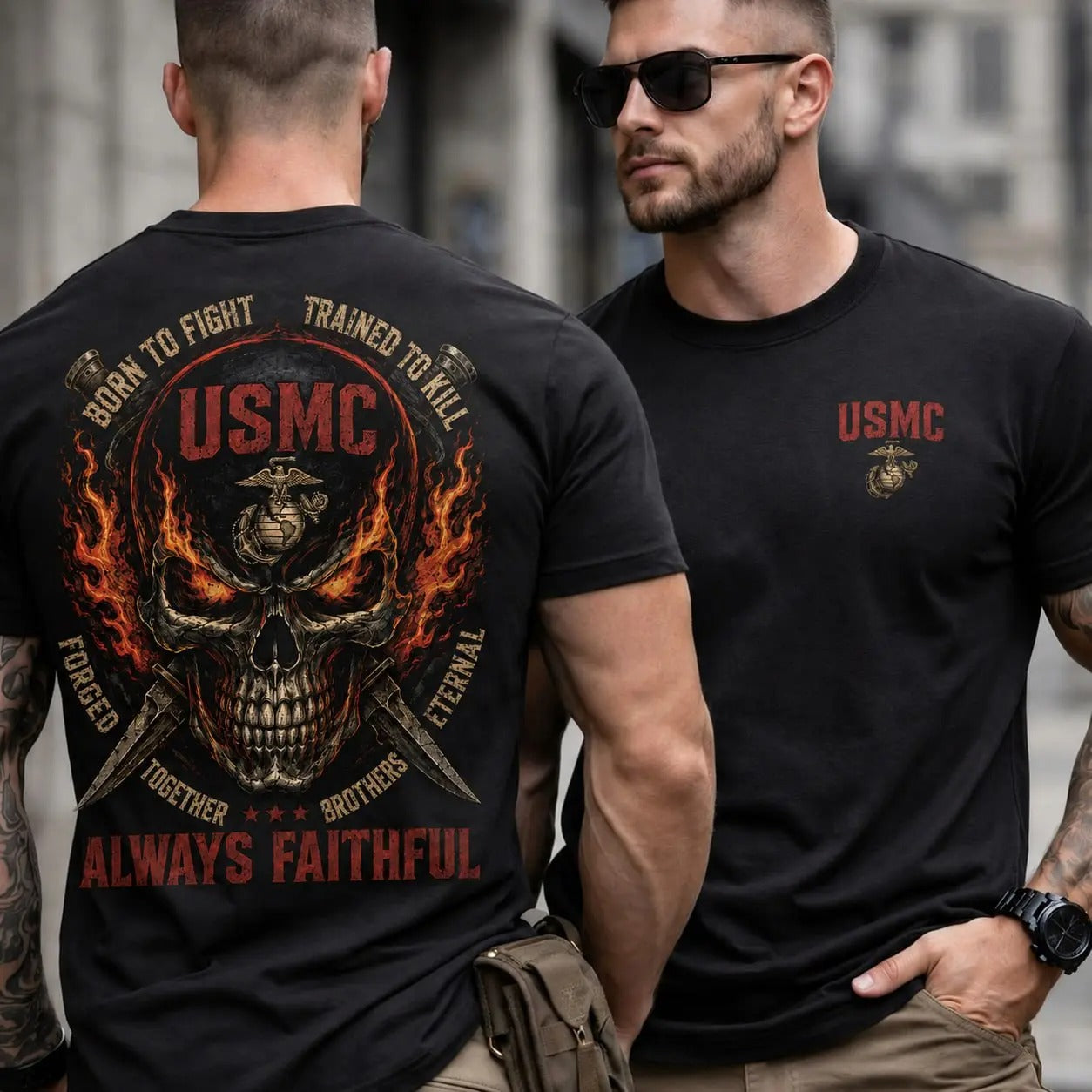 USMC Flaming Skull Menswear Graphic – Tee, Crewneck & Hoodie