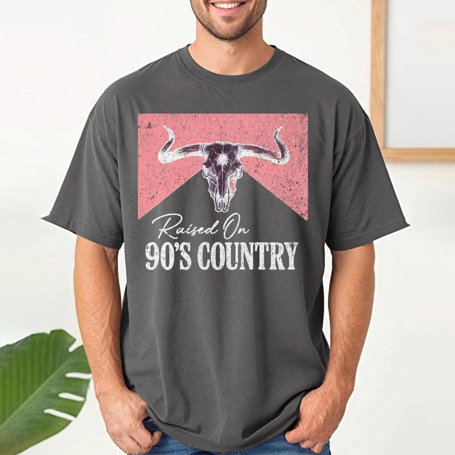 Raised On 90s Country Distressed Bull Skull – Tee, Crewneck & Hoodie
