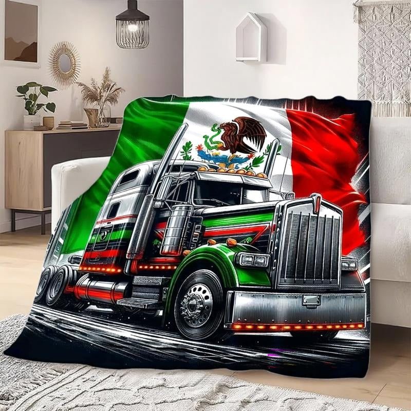 Mexican Flag Big Rig Truck Blanket