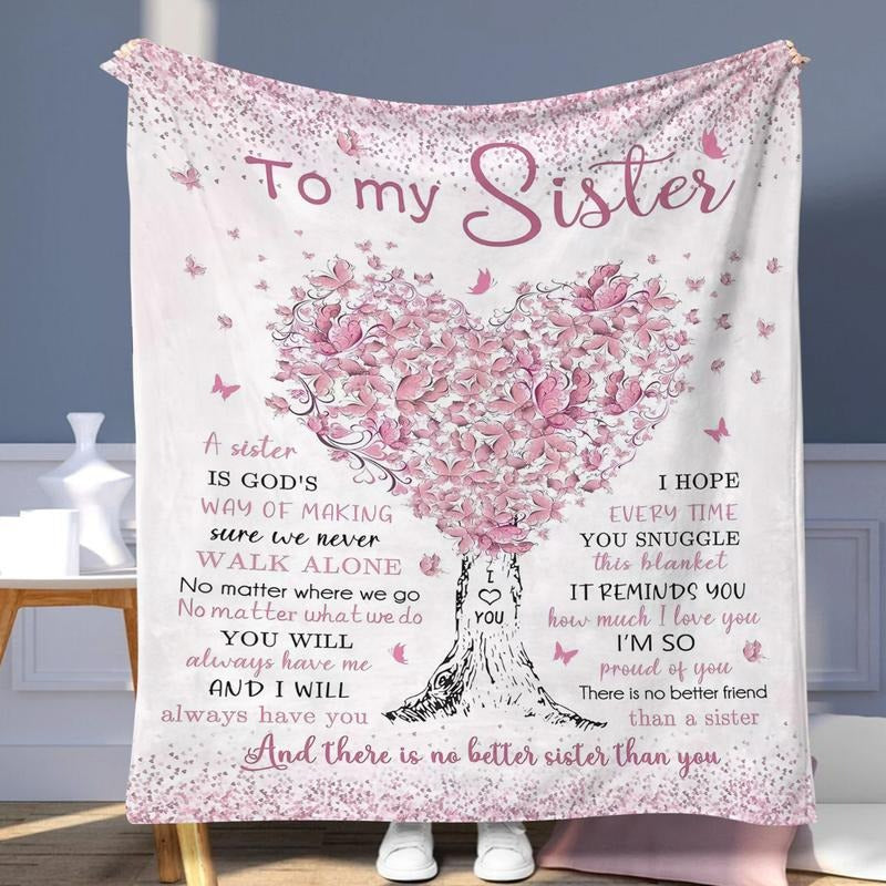 To My Sister Letter & Heart Pattern Blanket