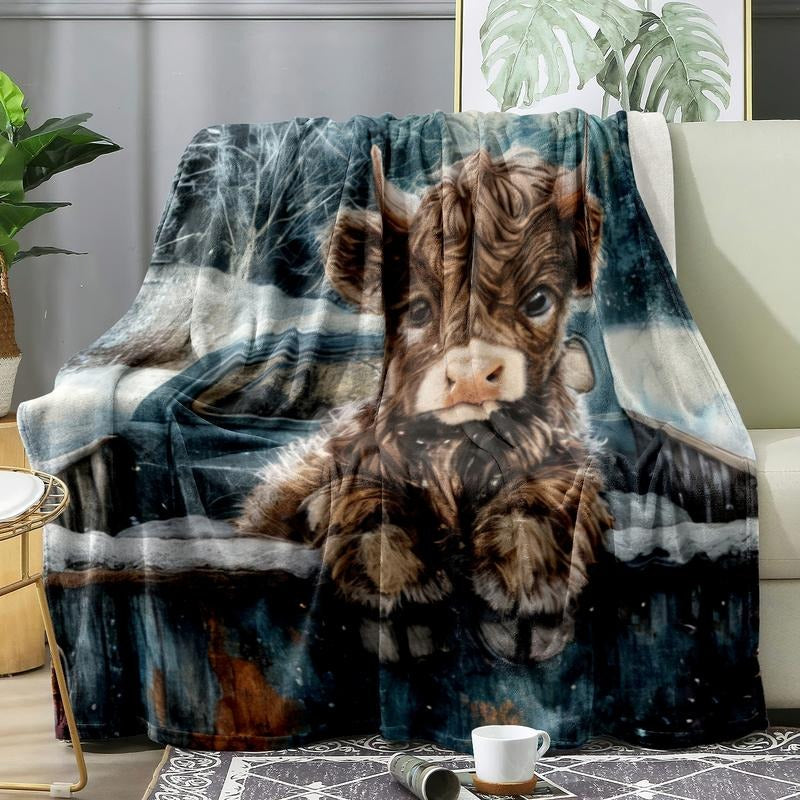 Highland Cow Pattern Flannel Blanket