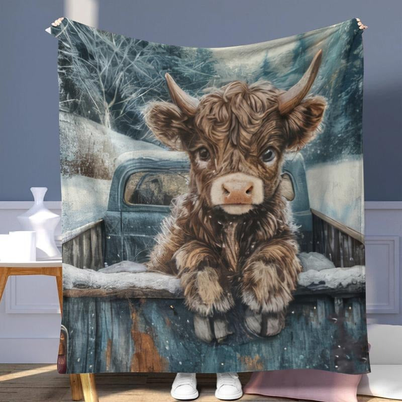 Highland Cow Pattern Flannel Blanket