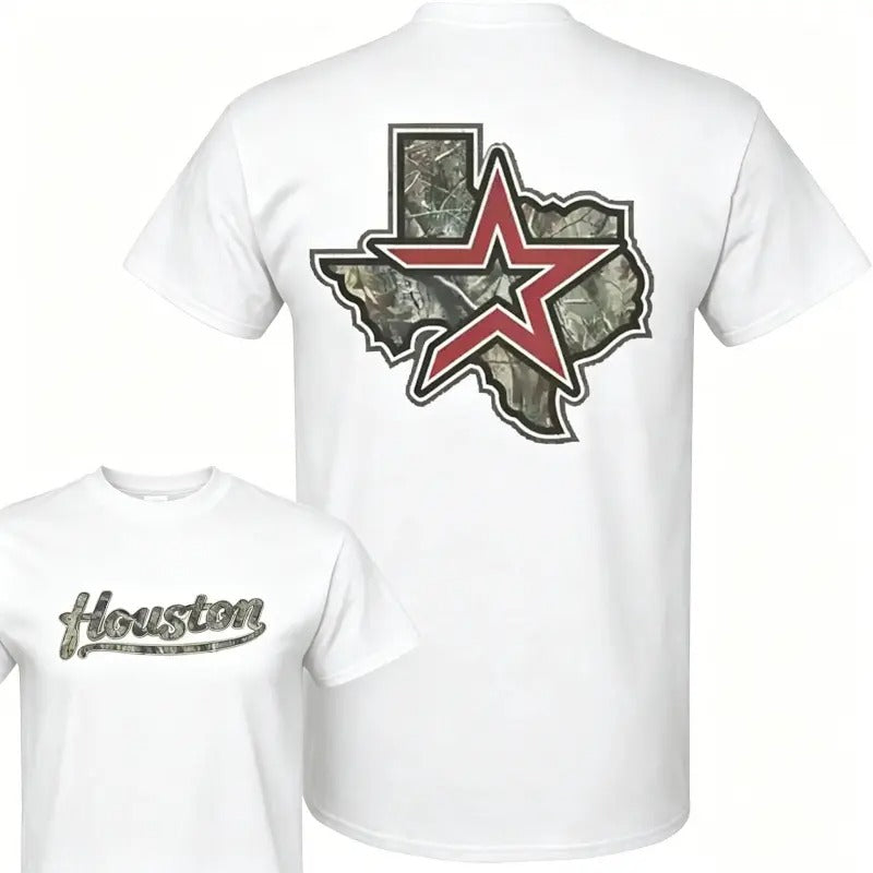 Houston Texas Camo Star Graphic – Tee, Crewneck & Hoodie