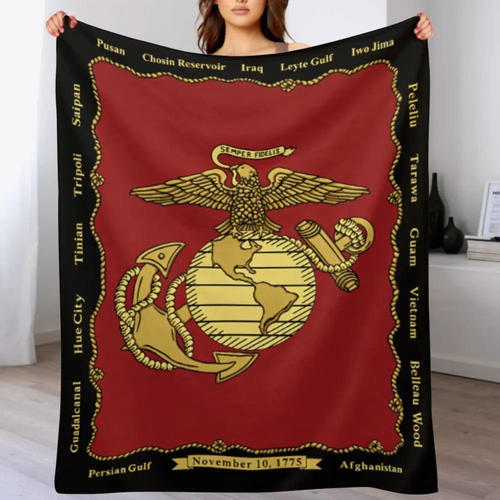 USMC Eagle Globe Anchor Flannel Blanket