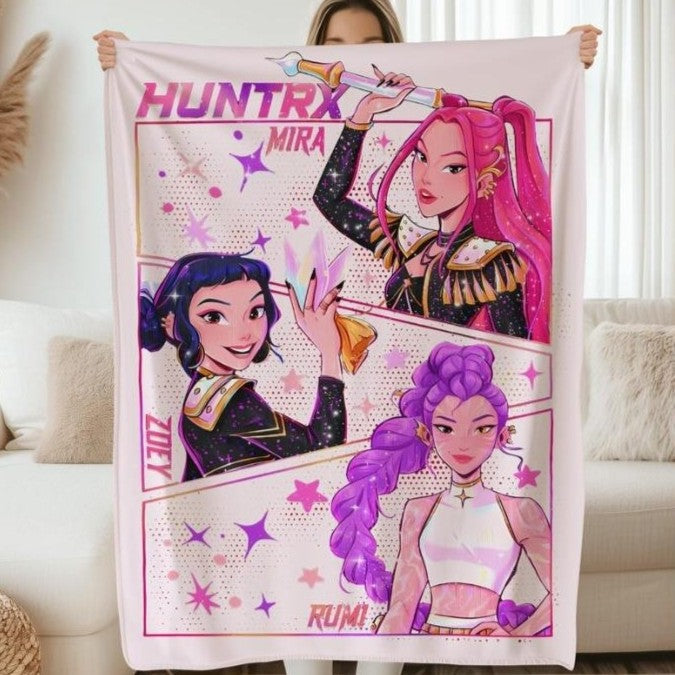 Kpop Demon Hunter Cute Huntrix Mira Rumi Joey Blanket