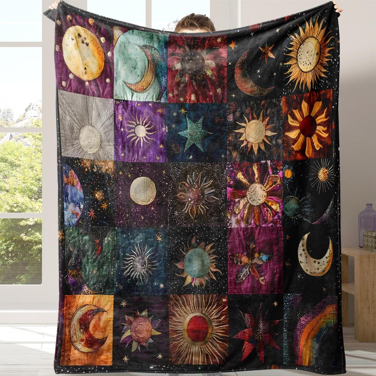 Star and Moon Graphic Flannel Blanket