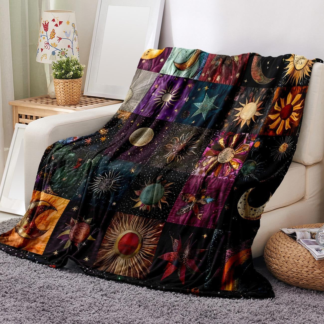 Star and Moon Graphic Flannel Blanket