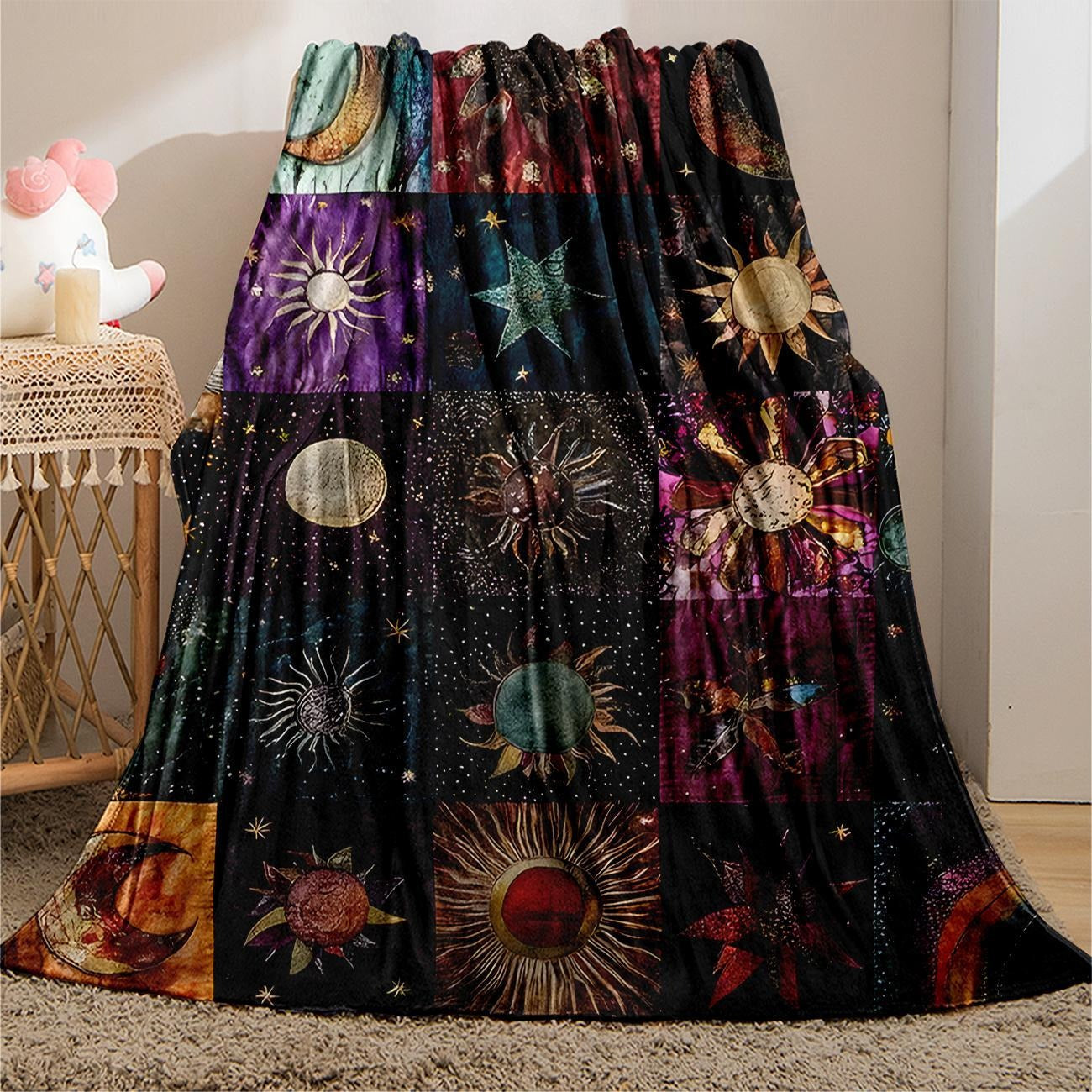 Star and Moon Graphic Flannel Blanket